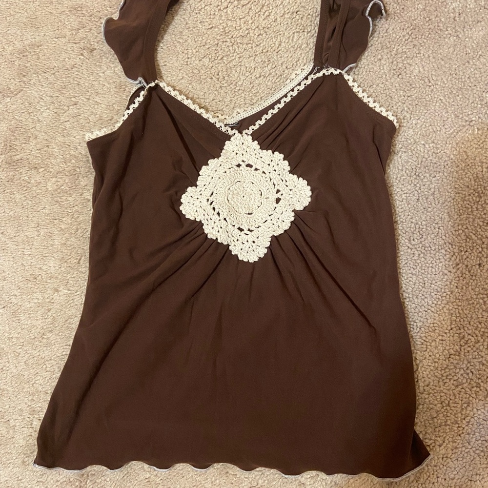 Chic Brown Camisole with Crochet Accent